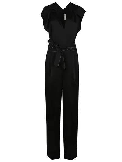 Victoria Beckham Draped Pleat Detail Jumpsuit In Black