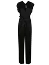Victoria Beckham Asymmetrical Neck Jumpsuit Belted In Black
