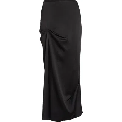 Victoria Beckham Draped Pleat Satin Midi Skirt In Black
