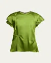 Victoria Beckham Draped Pleat Detail Top In Algae