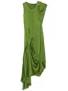 Victoria Beckham Draped Sleeveless Midi Dress With Asymmetric Detailing In Algae
