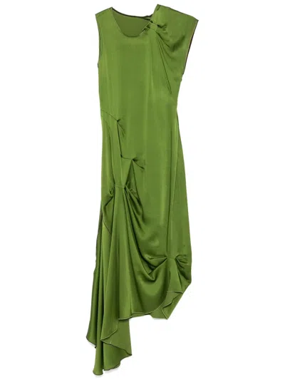 VICTORIA BECKHAM DRAPED PLEAT MIDI DRESS