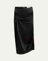 Victoria Beckham Draped Pleat Satin Midi Skirt In Black