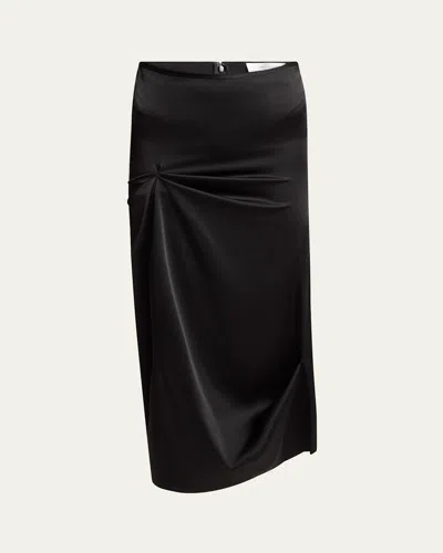 Victoria Beckham Draped Pleat Satin Midi Skirt In Black