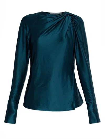 Victoria Beckham Draped Printed Silk Blouse In Black