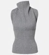 Victoria Beckham Draped Ribbed-knit Wool-blend Top In Gray
