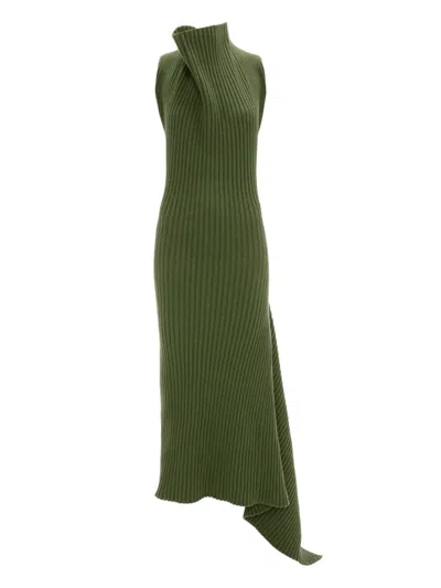 Victoria Beckham Draped Sleeveless Rib Midi Dress In Green