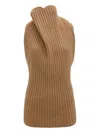 Victoria Beckham Draped Ribbed Top In Brown