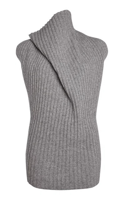 Victoria Beckham Draped  Ribbed Top In Grey