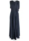 Victoria Beckham Blue Sleeveless Long Dress With V Neck In Fabric Woman