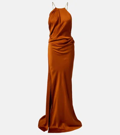 Victoria Beckham Draped Satin Gown In Brown