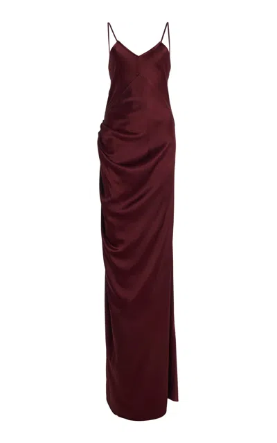 Victoria Beckham Draped Satin Maxi Cami Dress In Burgundy