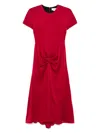 Victoria Beckham Red Crewneck Midi Dress With Gathered Waist And Rear Zip Closure In Red