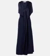Victoria Beckham Draped V-neck Midi Dress With Asymmetric Hem In Blue