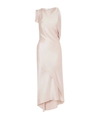 Victoria Beckham Draped Satin Midi Dress In Neutral