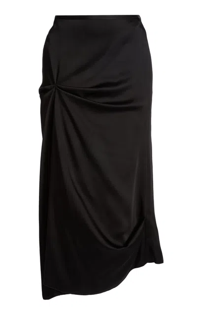Victoria Beckham Draped Pleat Satin Midi Skirt In Black