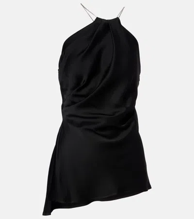 Victoria Beckham Chain-embellished Gathered Satin Top In Black