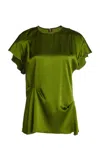 Victoria Beckham Draped Satin Top In Green