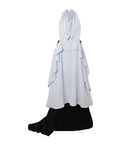 Victoria Beckham Draped Satin-crepe And Cady Halterneck Maxi Dress In Blue