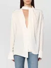 Victoria Beckham Draped Silk Blouse High-low Hem Sheer In White
