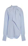 Victoria Beckham Ruffle Neck Blouse In Light Blue