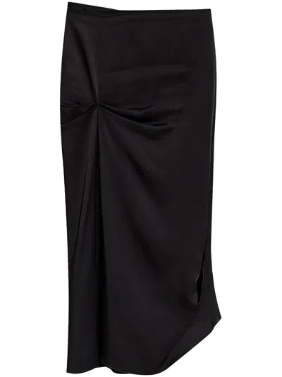 Victoria Beckham Draped Pleat Satin Midi Skirt In Black