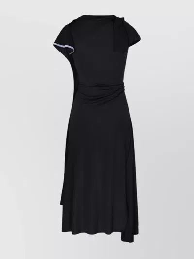 Victoria Beckham Draped Sleeve Midi Dress In Black