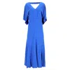 Victoria Beckham Hem Asymmetric Flared Midi V-neck Dress In Blue