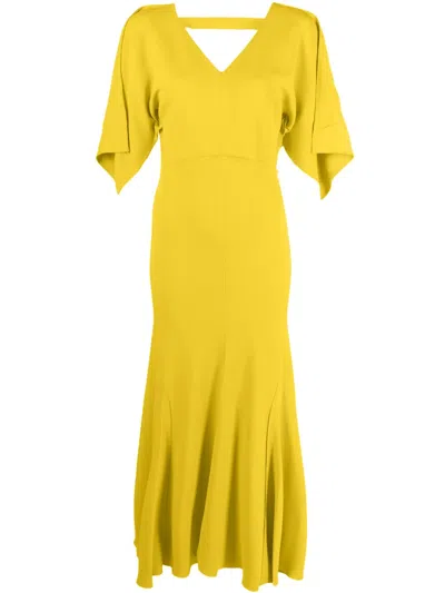 Victoria Beckham Draped-sleeve Midi Dress In Yellow