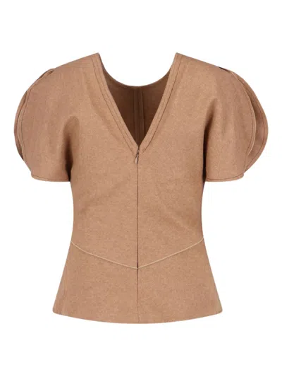 Victoria Beckham Draped-sleeve Top In Brown