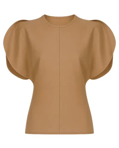 Victoria Beckham Draped Sleeve Top In Toffee Melange In Brown