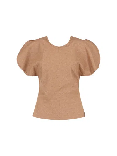 Victoria Beckham Draped Sleeve Top With V-neckline And Cut-out Detail In Brown