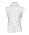 Victoria Beckham High Neck White Top In Semi-transparent Ribbed Knit In White