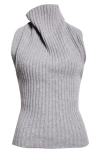 Victoria Beckham Draped Sleeveless Lambswool Blend Sweater In Gray