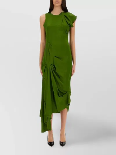 Victoria Beckham Draped Sleeveless Midi Dress With Asymmetric Detailing In Green