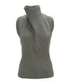 Victoria Beckham Draped Ribbed-knit Wool-blend Top In Green
