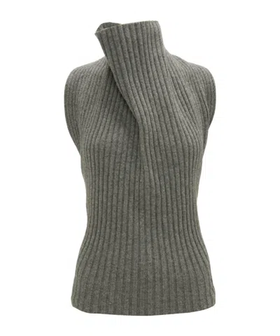 Victoria Beckham Draped Sleeveless Rib Top In Green