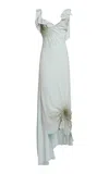 Victoria Beckham Draped Smocked Silk Gown In Gray