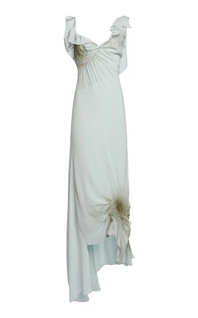 Victoria Beckham Draped Smocked Silk Gown In Gray