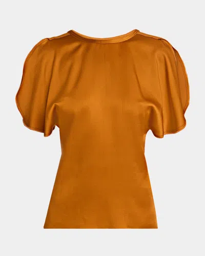Victoria Beckham Draped Split-sleeve Satin Blouse In Brown