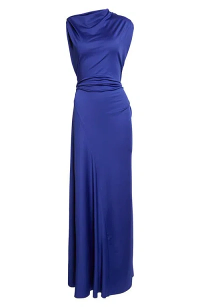 Victoria Beckham Draped Stretch Jersey Gown In Blue