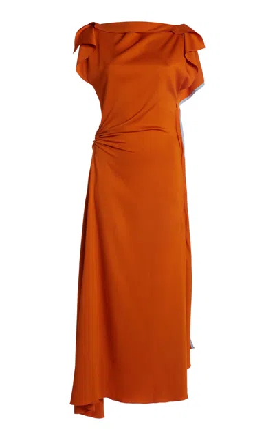 Victoria Beckham Draped Stretch Satin Midi Dress In Orange