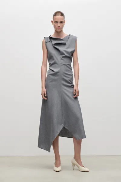 Victoria Beckham Draped Tailored Midi Dress In Light Grey Melange In Gray