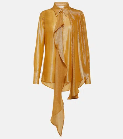 Victoria Beckham Draped Tie-neck Lamé Blouse In Yellow