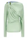 Victoria Beckham Draped Top With Asymmetric Detail And Long Sleeves In Multicolor