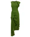 Victoria Beckham Draped Sleeveless Midi Dress With Asymmetric Detailing In Green