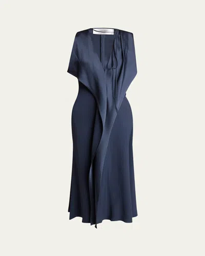Victoria Beckham Draped V-neck Asymmetric Dress In Blue