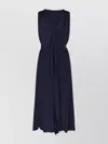 Victoria Beckham Draped V-neck Midi Dress With Asymmetric Hem In Blue