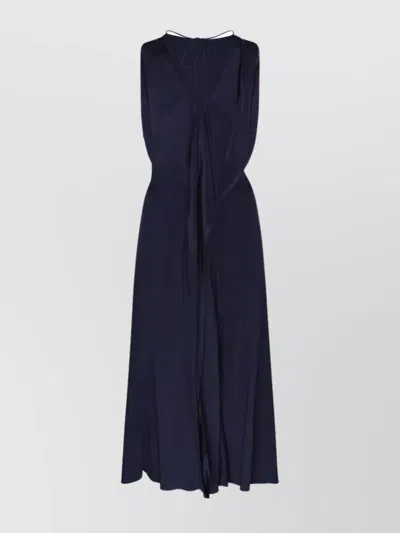 Victoria Beckham Draped V-neck Midi Dress With Asymmetric Hem In Blue