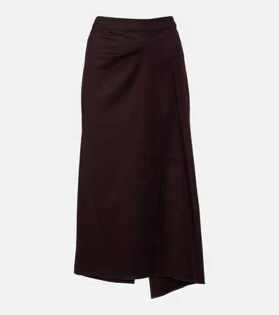 Victoria Beckham Draped Virgin Wool Midi Skirt In Burgundy